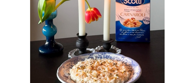 Risotto al latte, formaggio di capra e furikake