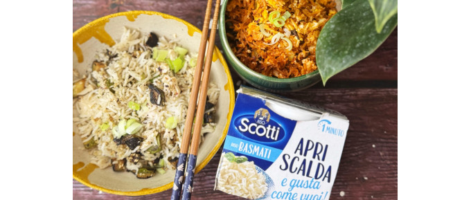 RISO BASMATI TIEPIDO CON ZUCCHINE CON WASABI E FURIKAKE, CIPOLLOTTO CRUDO, TOFU.