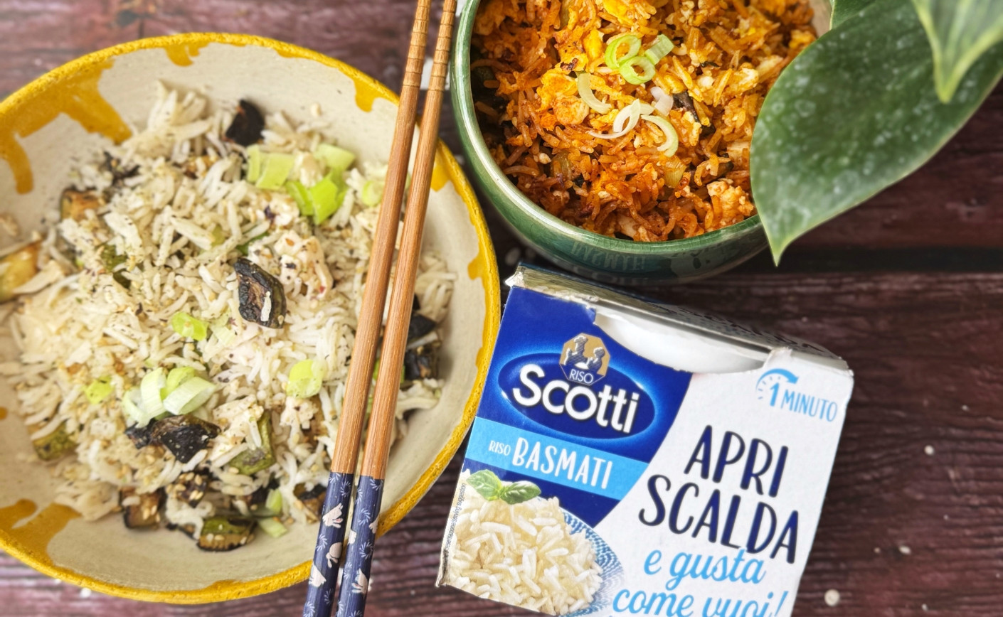 RISO BASMATI TIEPIDO CON ZUCCHINE CON WASABI E FURIKAKE, CIPOLLOTTO CRUDO, TOFU.