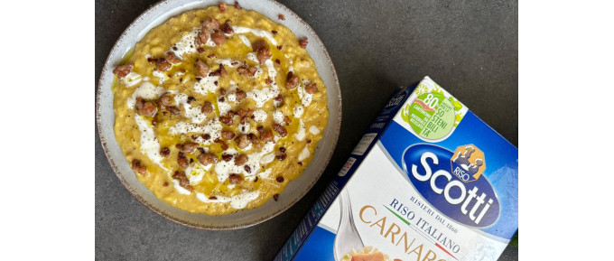 RISOTTO CON ZAFFERANO, SALSICCIA E TALEGGIO 